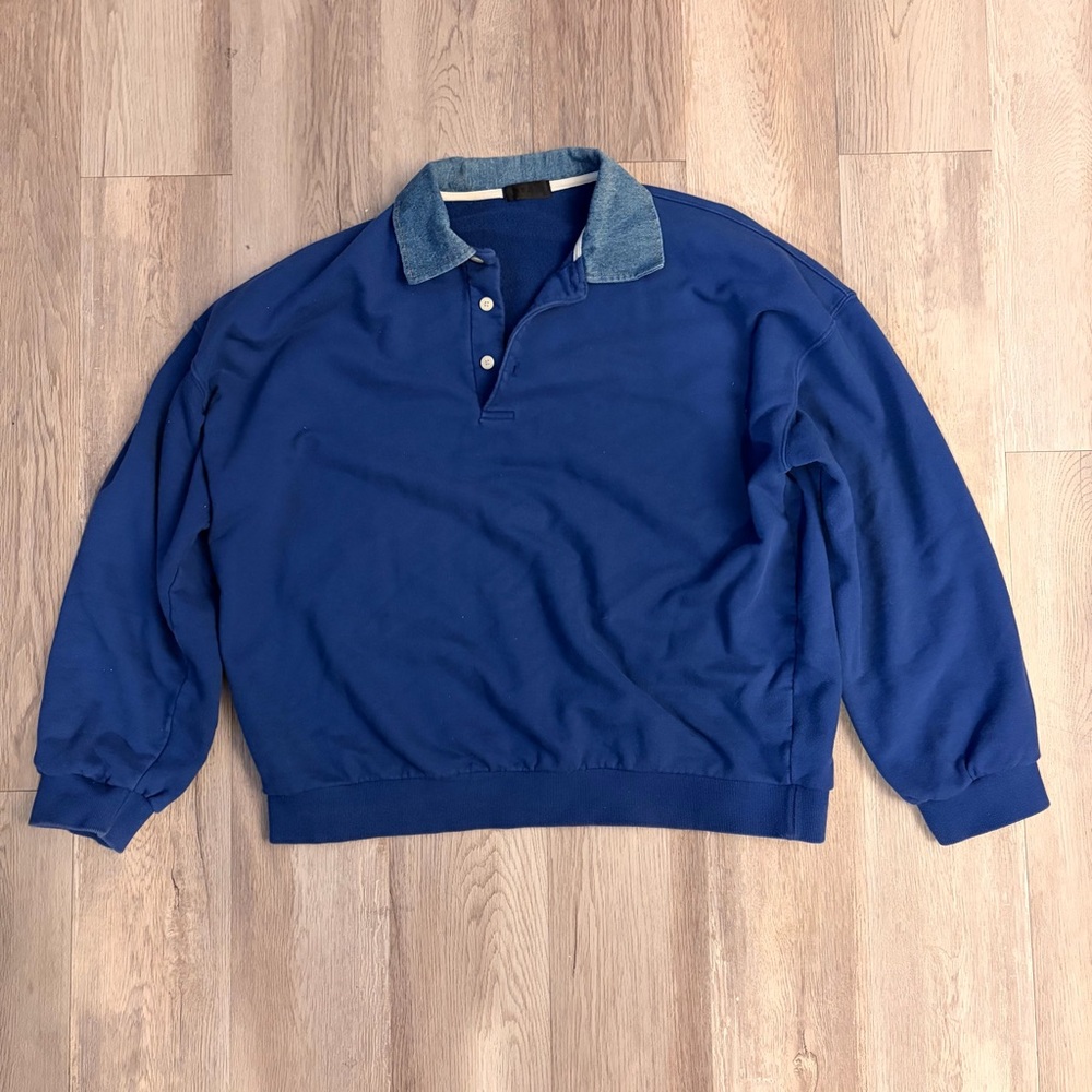 Korean DEAN Men's Blue Long-Sleeve Polo Sweatshirt